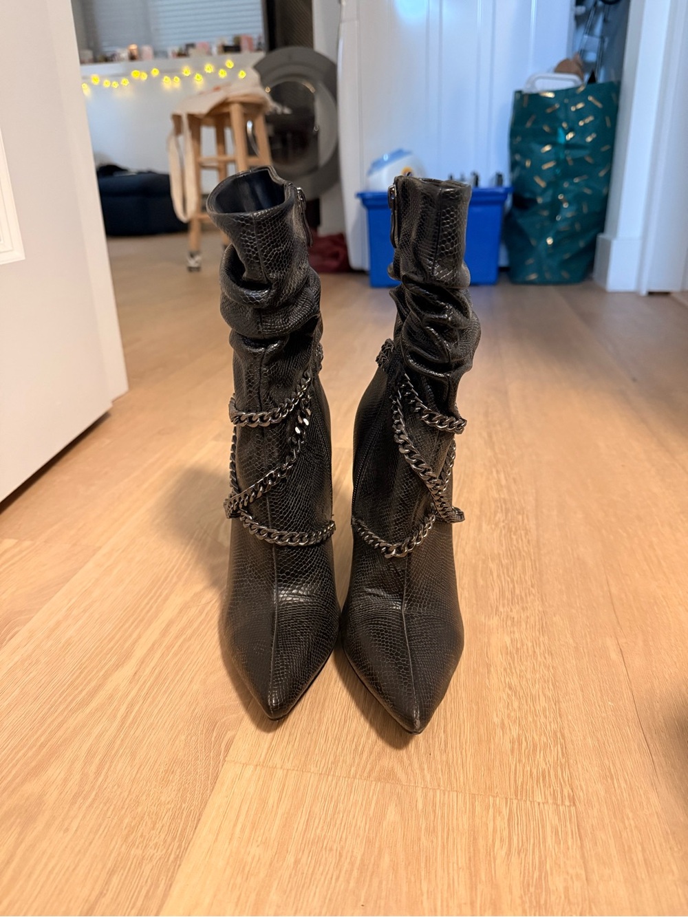 Pointed Toe Ankle Booties with Chains